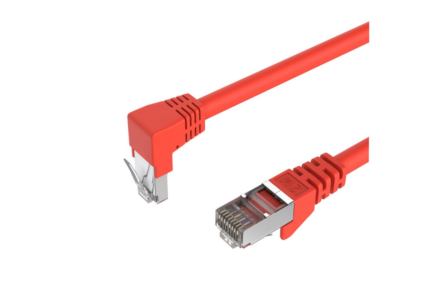 Kabelbude.eu Patchkabel cat 6 S/FTP PIMF Winkel-gerade rot 0,5m LAN-Kabel, RJ-45, (50 cm) von Kabelbude.eu