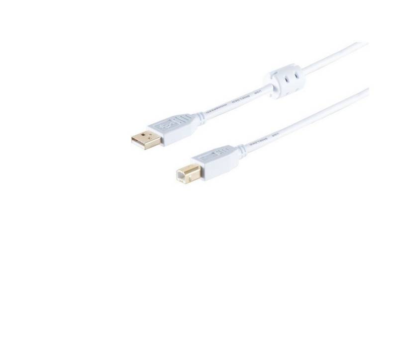 Kabelbude.eu USB High Speed 2.0 Kabel mit Ferrit, A/B Stecker, USB 2.0, weiß, 1,8m USB-Kabel, (180,00 cm) von Kabelbude.eu
