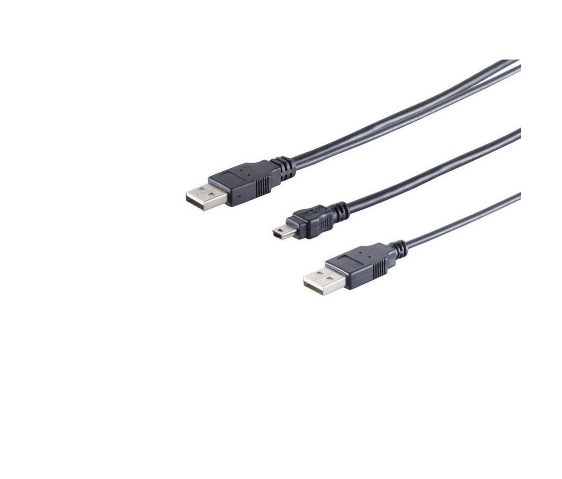 Kabelbude.eu USB-Y-Stromkabel 2xUSB A-St./USB-B-Mini 5 pin 0,6m USB-Kabel, (60,00 cm) von Kabelbude.eu