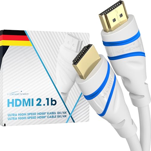 KabelDirekt – 8K/4K HDMI-2.1-Kabel – 1,5 m – von HDMI zertifiziert für höchste Qualität (8K@60Hz, Ultra High Speed/48G, neuester Standard, optimal für PS5/Xbox, Monitor/TV/Beamer, weiß) von Kabeldirect