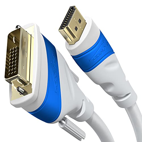 KabelDirekt – HDMI DVI Adapterkabel mit A.I.S. Schirmung gegen Störsignale – 5m (bi-direktionales Monitorkabel, HDMI-Gerät an DVI-Monitor anschließen & umgekehrt, Full HD/1080p, weiß) von Kabeldirect