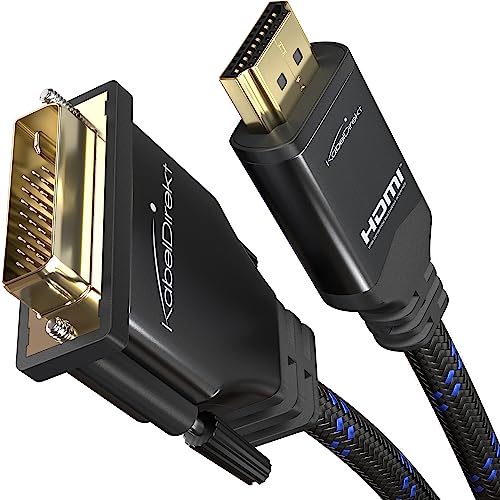 KabelDirekt – HDMI DVI Adapterkabel mit A.I.S. Schirmung und Metallstecker – 2 m (bi-direktionales DVI-D/HDMI Monitorkabel, HDMI-Gerät an DVI-Monitor anschließen & umgekehrt, Full HD/1080p, Nylon) von Kabeldirect