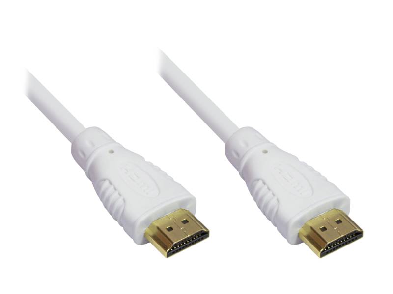 Anschlusskabel High-Speed-HDMI®-Kabel mit Ethernet, vergoldete Stecker, weiß, 7,5m von Kabelmeister