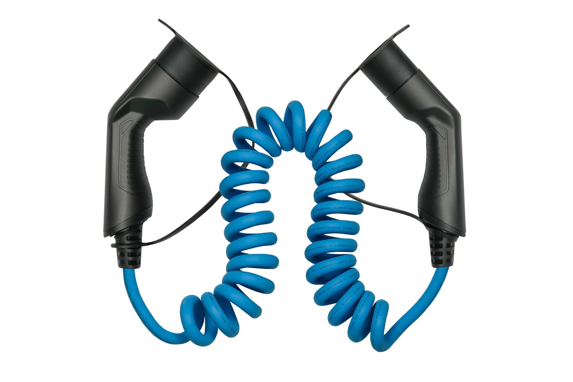Typ 2 Ladekabel für Elektro- und Hybridfahrzeuge, 3-phasig, 16 A, 11 kW, Spiralkabel, blau, 5m Typ 2 Ladekabel für Elektro- und Hybridfahrzeuge, 3-phasig, 16 A, 11 kW, Spiralkabel, blau, 5m von Kabelmeister