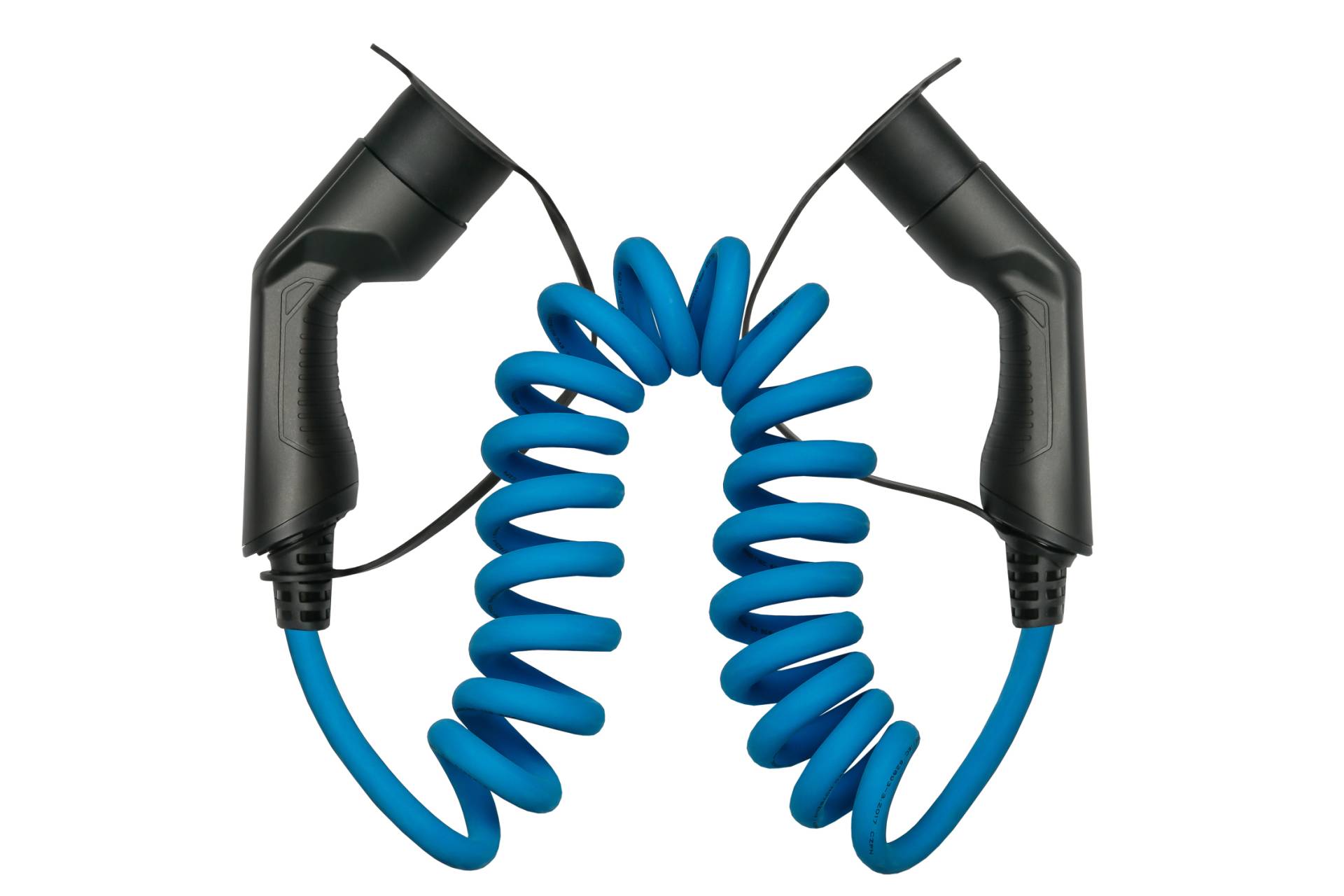 Typ 2 Ladekabel für Elektro- und Hybridfahrzeuge, 3-phasig, 32 A, 22 kW, Spiralkabel, blau, 5m Typ 2 Ladekabel für Elektro- und Hybridfahrzeuge, 3-phasig, 32 A, 22 kW, Spiralkabel, blau, 5m von Kabelmeister