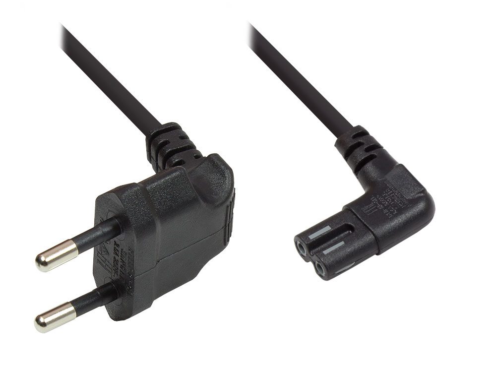 Euro-Netzkabel, Netzstecker an Euro 8 Buchse, beidseitig 90° abgewinkelt, schwarz, 3m Euro-Netzkabel, Netzstecker an Euro 8 Buchse, beidseitig 90° abgewinkelt, schwarz, 3m von Kabelmeister