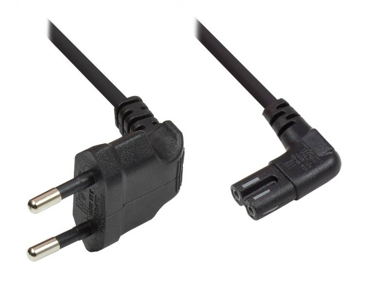 Euro-Netzkabel, Netzstecker an Euro 8 Buchse, beidseitig 90° abgewinkelt, schwarz, 3m von Kabelmeister