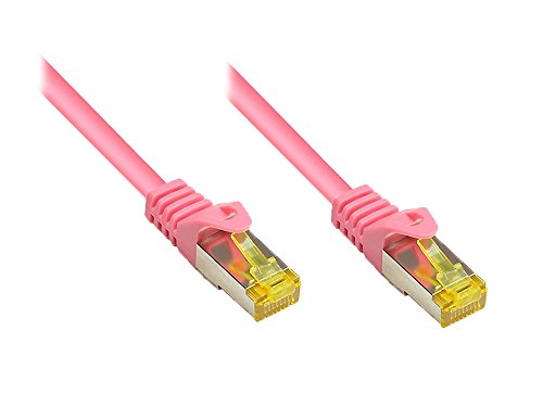 Kabelmeister® RJ45 Patchkabel mit Cat. 7 Rohkabel und Rastnasenschutz (RNS®), S/FTP, PiMF, halogenfrei, 500MHz, OFC, Magenta, 50m von Kabelmeister