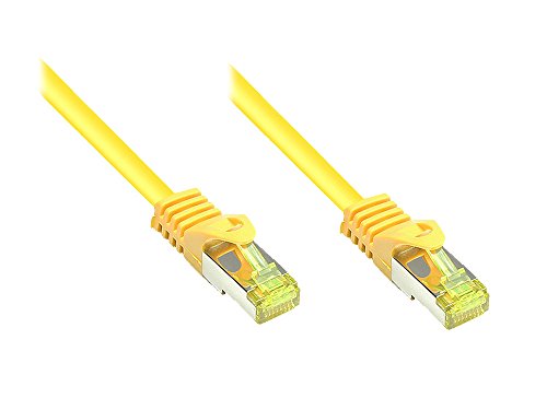 Kabelmeister® RJ45 Patchkabel mit Cat. 7 Rohkabel und Rastnasenschutz (RNS®), S/FTP, PiMF, halogenfrei, 500MHz, OFC, gelb, 10m von Kabelmeister