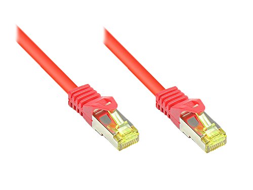 Kabelmeister® RJ45 Patchkabel mit Cat. 7 Rohkabel und Rastnasenschutz (RNS®), S/FTP, PiMF, halogenfrei, 500MHz, OFC, rot, 3m von Kabelmeister