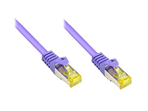 Kabelmeister® RJ45 Patchkabel mit Cat. 7 Rohkabel und Rastnasenschutz (RNS®), S/FTP, PiMF, halogenfrei, 500MHz, OFC, violett, 0,5m von Kabelmeister