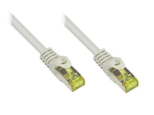 Kabelmeister® RJ45 Patchkabel mit Cat. 7 Rohkabel und Rastnasenschutz (RNS®), S/FTP, PiMF, halogenfrei, 500MHz, OFC, grau, 1m von Kabelmeister