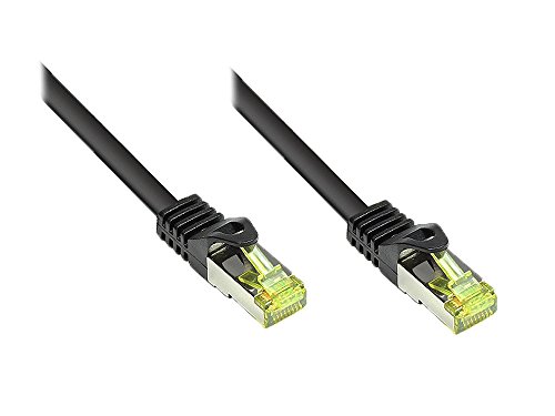 Kabelmeister® RJ45 Patchkabel mit Cat. 7 Rohkabel und Rastnasenschutz (RNS®), S/FTP, PiMF, halogenfrei, 500MHz, OFC, schwarz, 1,5m von Kabelmeister