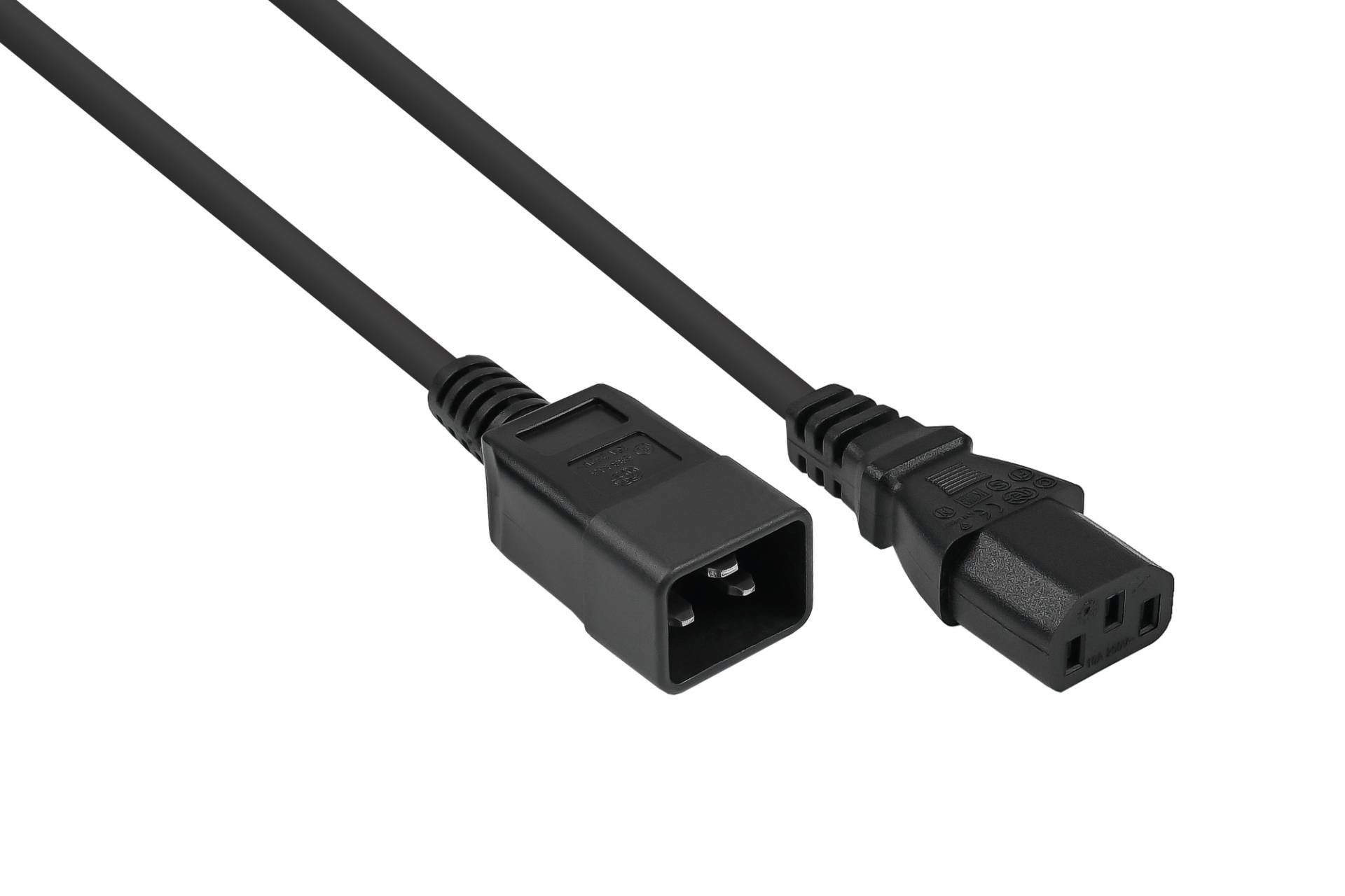 Kaltgeräteverlängerung Kaltgeräte-Stecker C20 an Kaltgeräte-Buchse C13, schwarz, 1,00mm², 3m von Kabelmeister