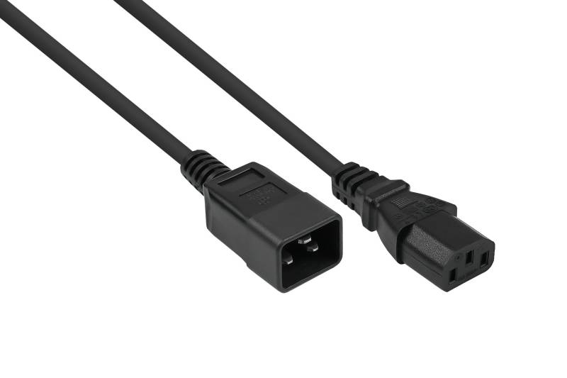 Kaltgeräteverlängerung Kaltgeräte-Stecker C20 an Kaltgeräte-Buchse C13, schwarz, 1,00mm², 3m von Kabelmeister