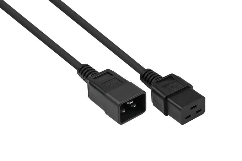 Kaltgeräteverlängerung Kaltgeräte-Stecker C20 an Kaltgeräte-Buchse C19, schwarz, 1,50mm², 2 m von Kabelmeister