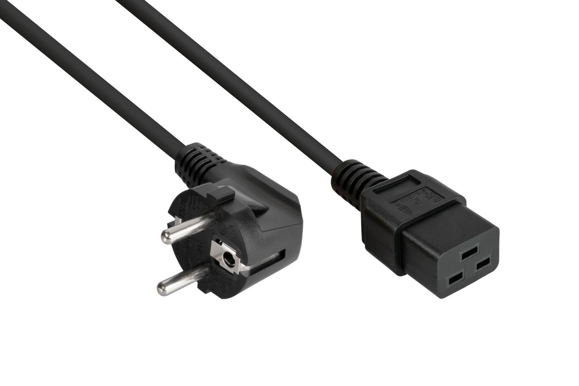 Netzkabel Schutzkontakt-Stecker (90° gew.) an Kaltgeräte-Buchse C19, schwarz, 1m von Kabelmeister