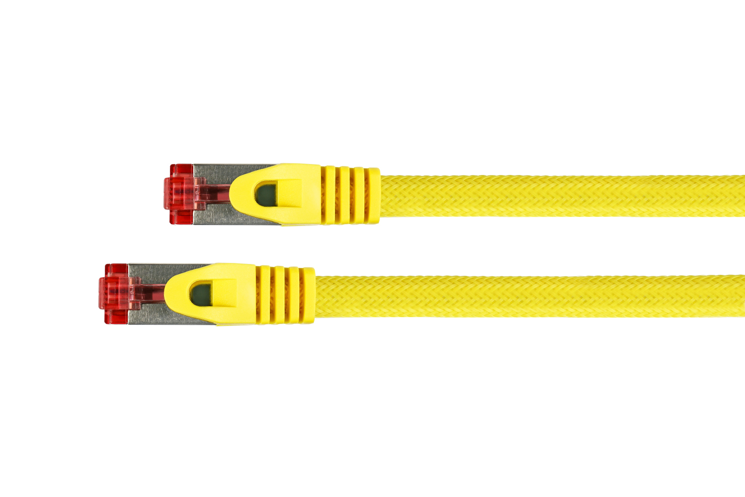 Patchkabel mit Rastnasenschutz (RNS®) und Nylongeflecht, Cat. 6, S/FTP, PiMF, PVC, gelb, 3m von Kabelmeister