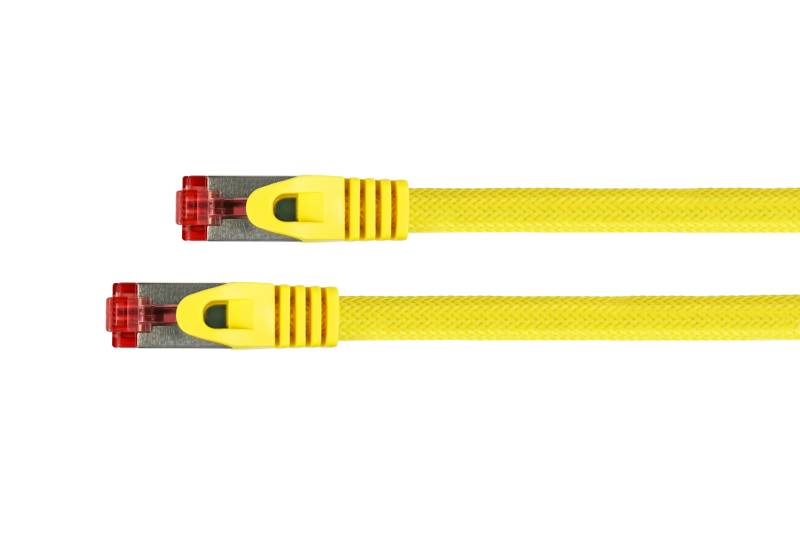 Patchkabel mit Rastnasenschutz (RNS®) und Nylongeflecht, Cat. 6, S/FTP, PiMF, PVC, gelb, 3m von Kabelmeister