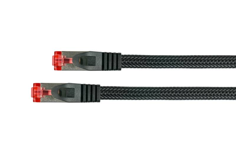 Patchkabel mit Rastnasenschutz (RNS®) und Nylongeflecht, Cat. 6, S/FTP, PiMF, PVC, schwarz, 2m von Kabelmeister
