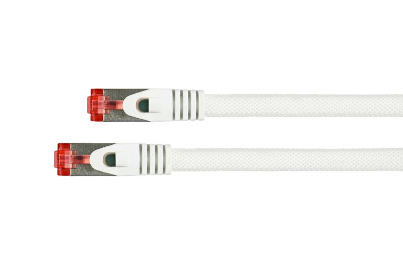 RNS® Patchkabel mit Rastnasenschutz und Nylongeflecht, Cat. 6, S/FTP, PiMF, PVC, 250MHz, weiß, 25m von Kabelmeister