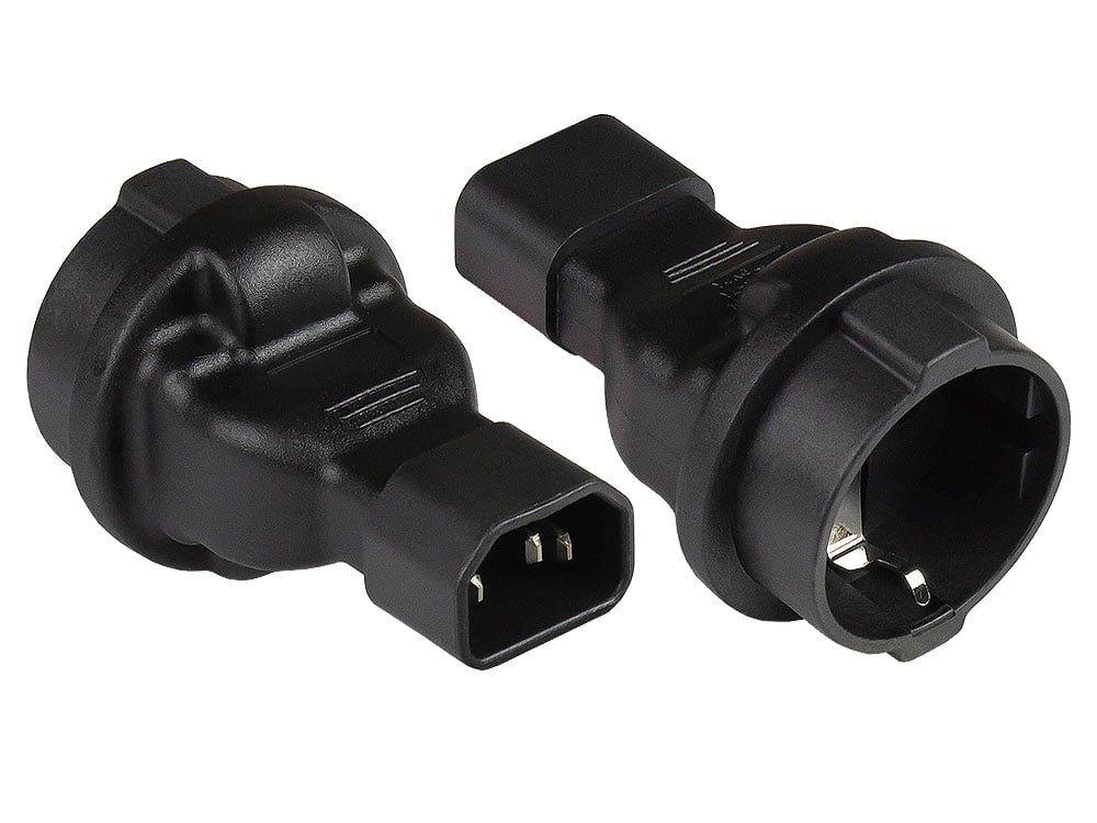 Stromadapter Kaltgeräte-Stecker C14 an Schutzkontakt-Buchse Typ F, schwarz Stromadapter Kaltgeräte-Stecker C14 an Schutzkontakt-Buchse Typ F, schwarz von Kabelmeister