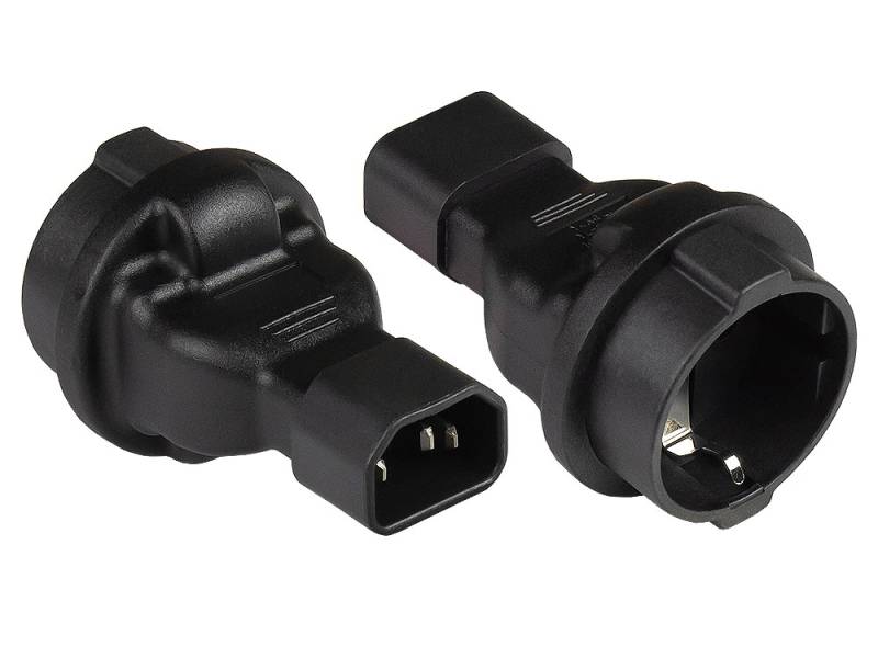 Stromadapter Kaltgeräte-Stecker C14 an Schutzkontakt-Buchse Typ F, schwarz von Kabelmeister