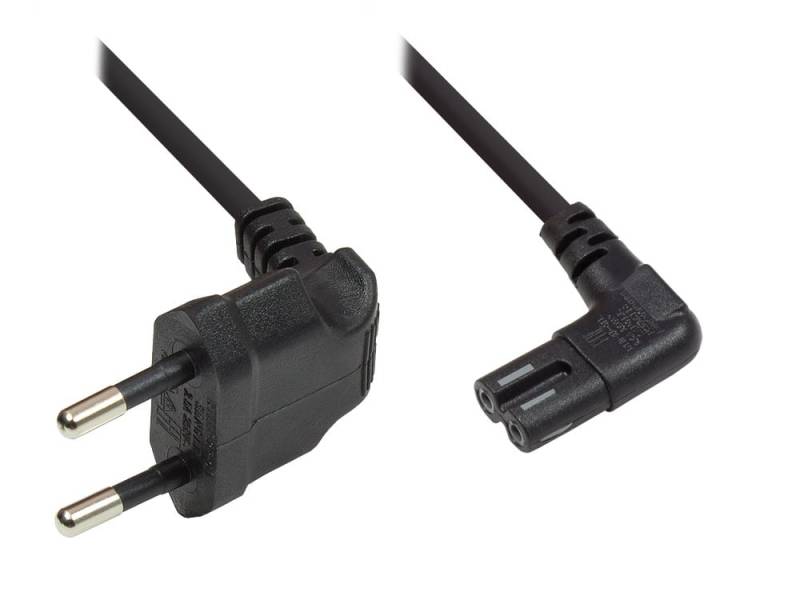 kabelmeister® Euro-Netzkabel, Netzstecker an Euro 8 Buchse, beidseitig 90° abgewinkelt, schwarz, 2m von Kabelmeister