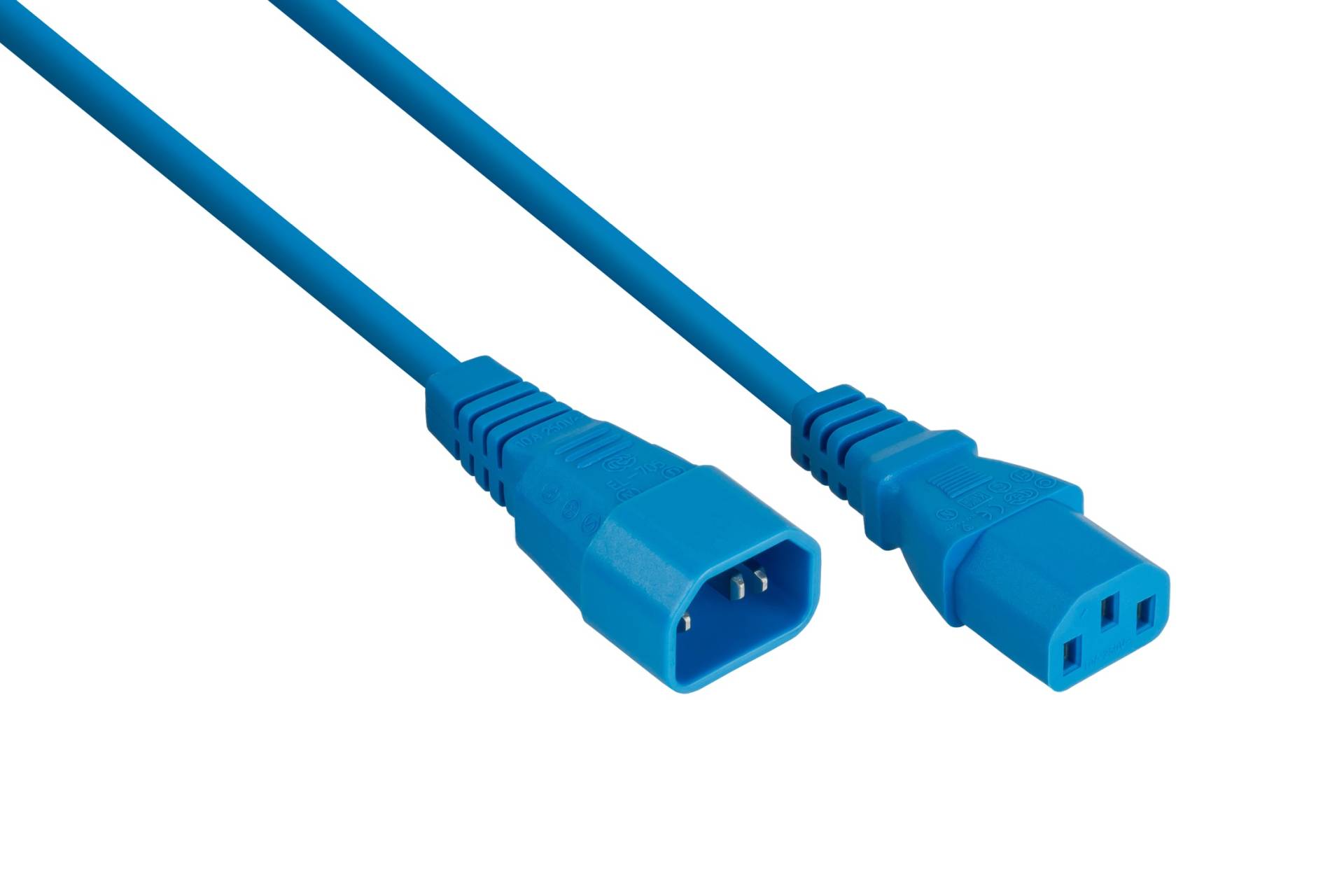 kabelmeister® Kaltgeräteverlängerung Kaltgeräte-Stecker C14 an Kaltgeräte-Buchse C13, blau, 0,75mm², 0,5m von Kabelmeister