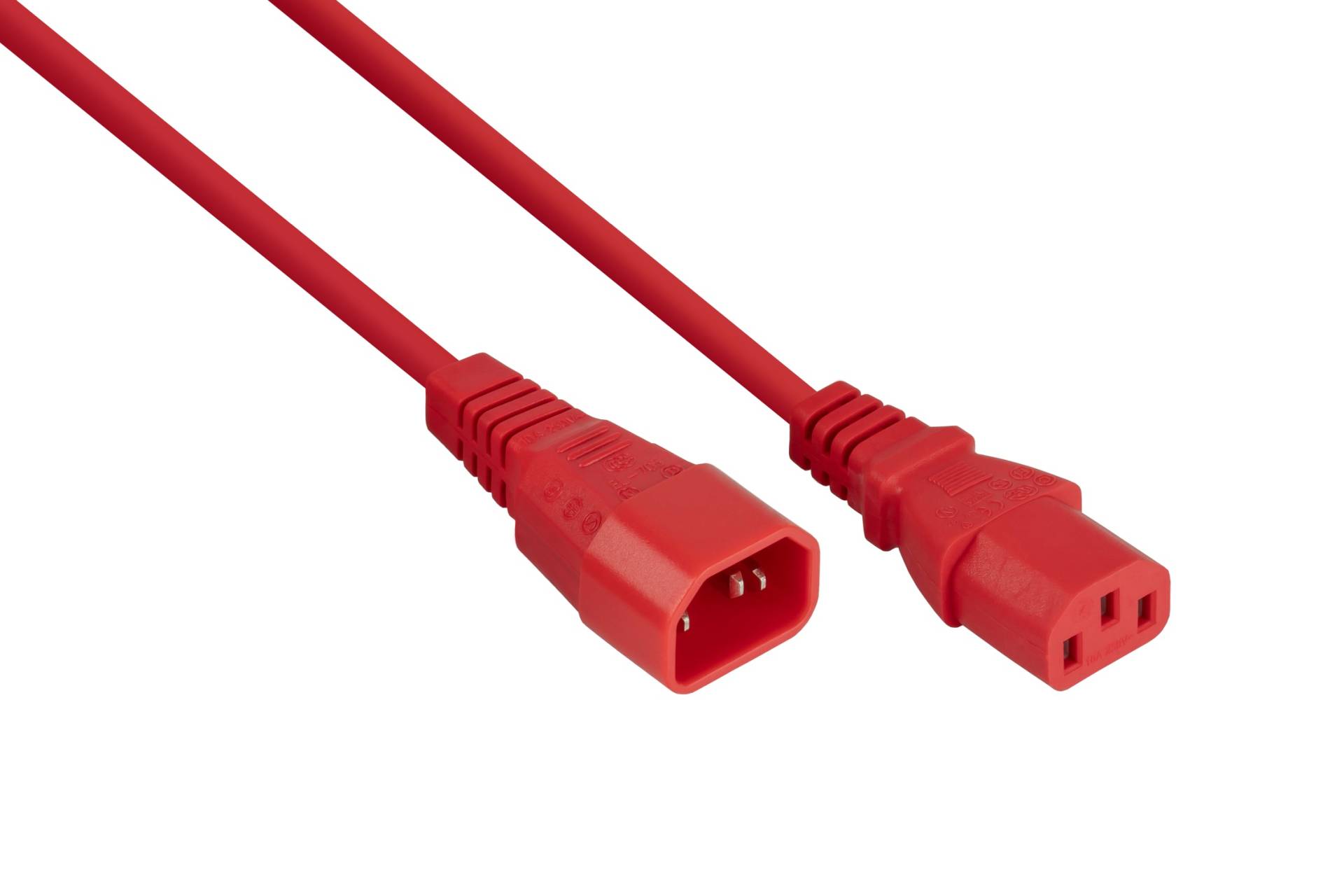 kabelmeister® Kaltgeräteverlängerung Kaltgeräte-Stecker C14 an Kaltgeräte-Buchse C13, rot, 1,00mm², 3m von Kabelmeister
