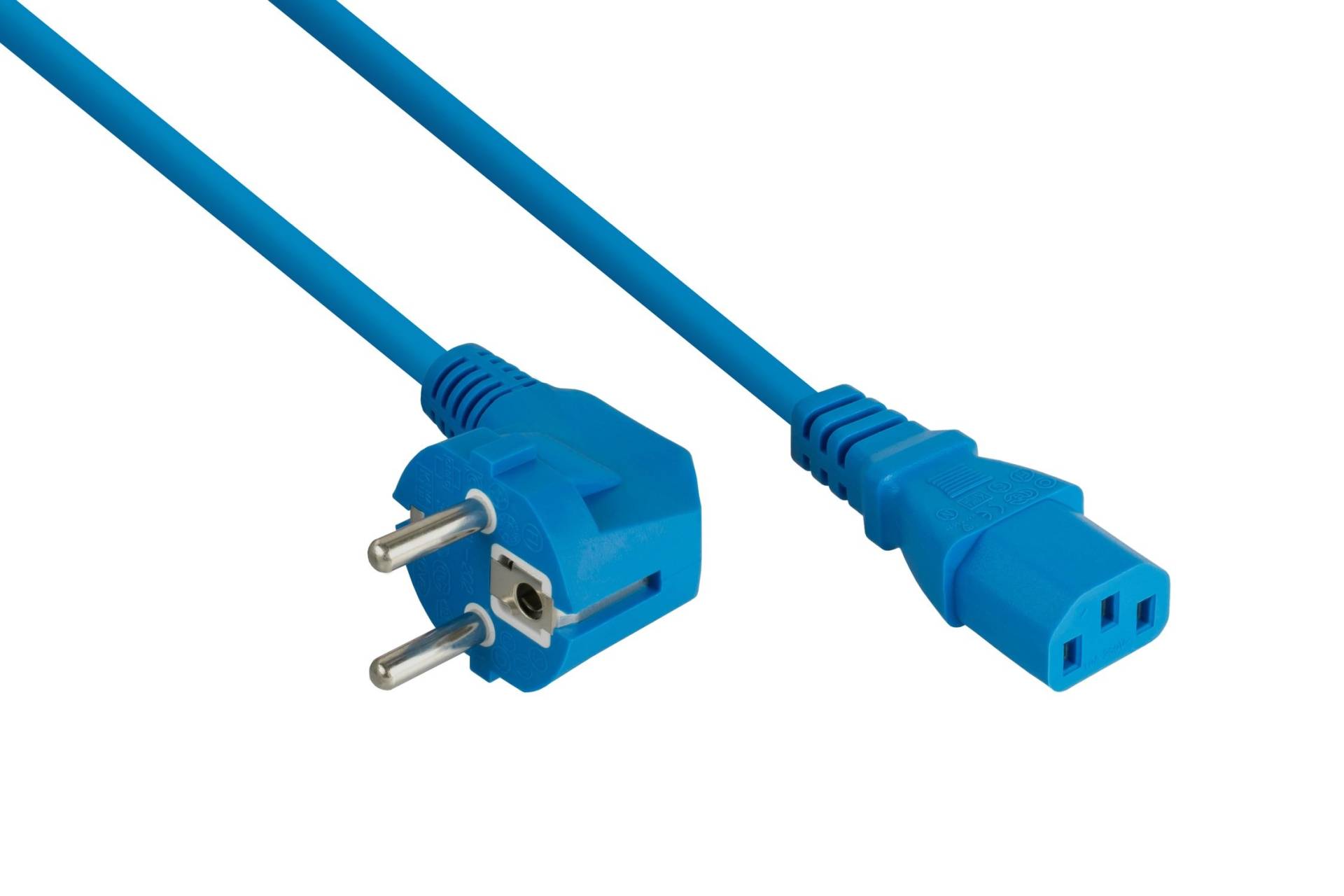 kabelmeister® Netzkabel Schutzkontakt-Stecker Typ E+F (90° gew.) an Kaltgeräte-Buchse C13, blau, 0,75mm², 1,8m von Kabelmeister