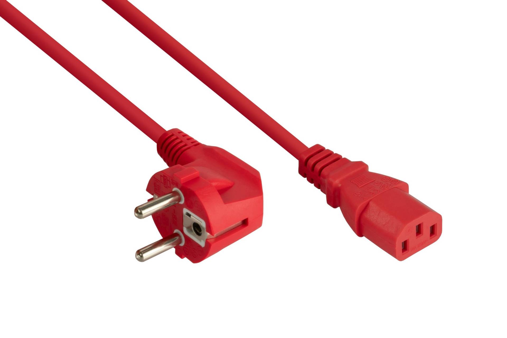 kabelmeister® Netzkabel Schutzkontakt-Stecker Typ E+F (90° gew.) an Kaltgeräte-Buchse C13, rot, 1,00mm², 3m von Kabelmeister