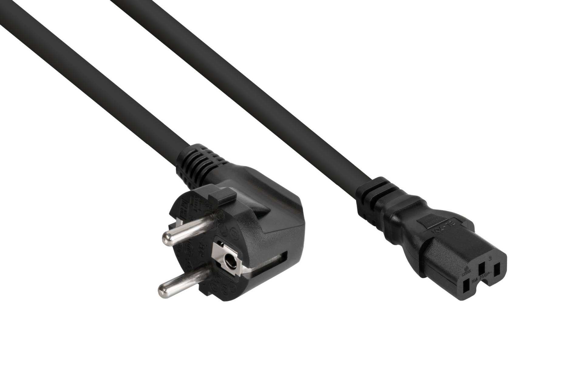 kabelmeister® Netzkabel Schutzkontakt-Stecker Typ E+F (90° gew.) an Warmgeräte-Buchse C15, schwarz, 1,00mm², 5m von Kabelmeister