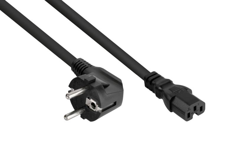 kabelmeister® Netzkabel Schutzkontakt-Stecker Typ E+F (90° gew.) an Warmgeräte-Buchse C15, schwarz, 1,00mm², 5m von Kabelmeister