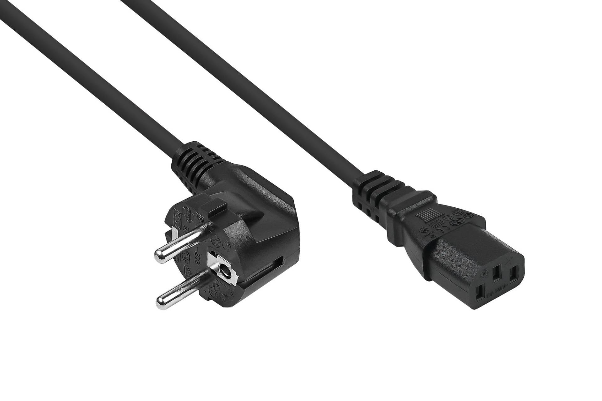 kabelmeister® Netzkabel Schutzkontakt-Stecker Typ E+F (CEE 7/7, gewinkelt) an Kaltgeräte-Buchse C13 (gerade), schwarz, 0,75 mm², 0,5 m von Kabelmeister
