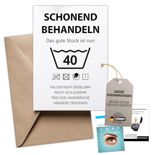 Kackspecht Lustige Geburtstagskarte 40. Geburtstag Karte mit Umschlag inkl. Intelligenztest | Schonend Behandeln | Witzig | Hochwertiger Druck – Originelle Geschenkidee für Männer & Frauen von Kackspecht