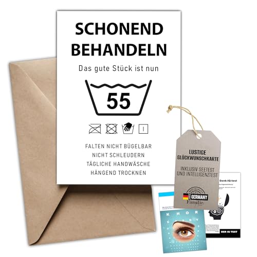 Kackspecht Lustige Geburtstagskarte 55. Geburtstag Karte mit Umschlag inkl. Intelligenztest | Schonend Behandeln | Witzige | Hochwertiger Druck – Originelle Geschenkidee für Männer & Frauen von Kackspecht