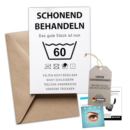 Kackspecht Lustige Geburtstagskarte 60. Geburtstag Karte mit Umschlag inkl. Intelligenztest | Schonend Behandeln | Witzige | Hochwertiger Druck – Originelle Geschenkidee für Männer & Frauen von Kackspecht