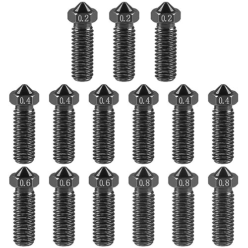 Kahdsvby 15 Stück M6-Gewindedüsen Aus Gehärtetem Stahl V6-Vulkandüsen Düsen Aus Gehärtetem Stahl V6 für VOLCANO-Düsensatz 0,2 mm 0,4 mm 0,6 mm 0,8 mm Zusätzliche Extruderdüsen von Kahdsvby