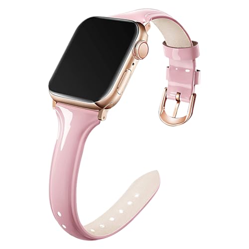 Kai Tian 38mm 40mm 41mm 42mm 44mm 45mm Glänzendes Leder Armband (38mm/40mm/41mm, Rosa) von Kai Tian