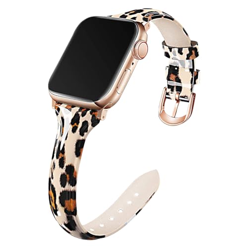Kai Tian 38mm 40mm 41mm 42mm 44mm 45mm Glänzendes Leder Armband (42mm/44mm/45mm/49mm, Grau Leopard) von Kai Tian