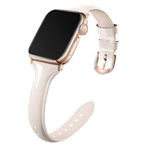 Kai Tian 38mm 40mm 41mm 42mm 44mm 45mm Glänzendes Leder Armband (42mm/44mm/45mm/49mm, Milchweiß) von Kai Tian