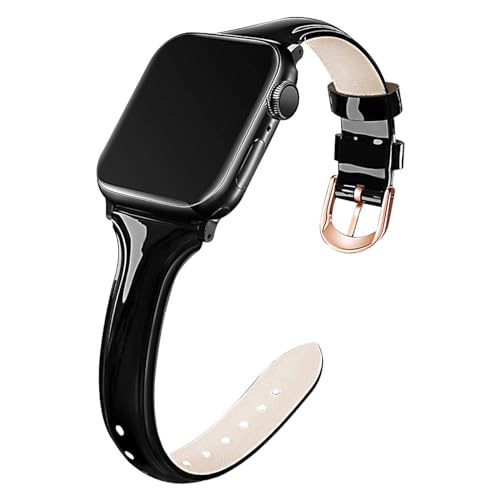 Kai Tian 38mm 40mm 41mm 42mm 44mm 45mm Glänzendes Leder Armband (42mm/44mm/45mm/49mm, Schwarz) von Kai Tian