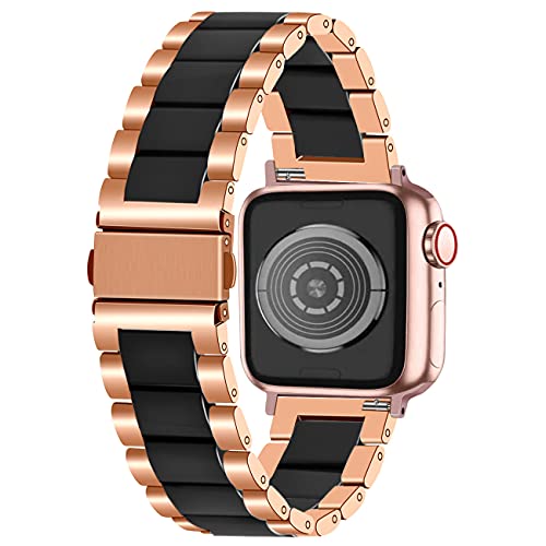 Kai Tian Armbänder Edelstahl Compatible for iWatch 42mm 44mm 45mm 49mm Apple Watch SE Series 7 6 5 4 3 2 1 Sport Keramik Armband für Herren Damen Roségold Schwarz von Kai Tian