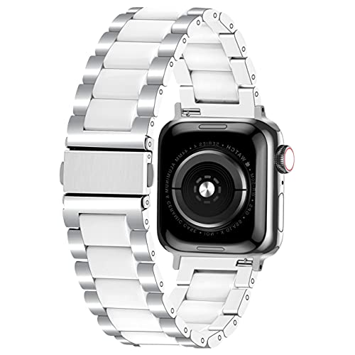 Kai Tian Compatibel for Apple Watch 38mm 40mm 41mm Edelstahl Uhrenarmband Herren Damen iWatch SE Apple Watch Series 7 6 5 4 3 2 1 Sport Silber Weiße Keramik von Kai Tian