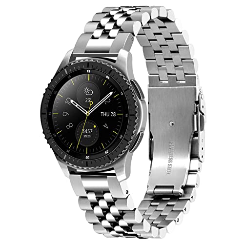 Kai Tian Compatible for Samsung Galaxy Watch 46mm Gear S3 Frontier, Classic 3D Schnellverschluss 22mm Einschraub Armband für Herren Damen Silber von Kai Tian