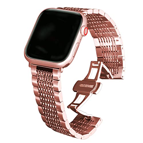 Kai Tian Kompatibel for Apple Watch Band 42mm 44mm 45mm 49mm, Schnelle Veröffentlichung Mesh Wristband Loop Edelstahl-Ersatzarmband for iWatch Serie 7 6 5 4 3 2 1 Sport Roségold von Kai Tian
