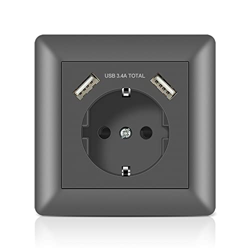 Kaifire Schuko Steckdose mit 2 USB Anschluss 3.4A Grau, Wandsteckdose System 55 Unterputz - Ladegerät für Smartphone Tablet MP3 Kaifire Schuko Steckdose mit 2 USB Anschluss 3.4A Grau, Wandsteckdose System 55 Unterputz - Ladegerät für Smartphone Tablet MP3 von Kaifire