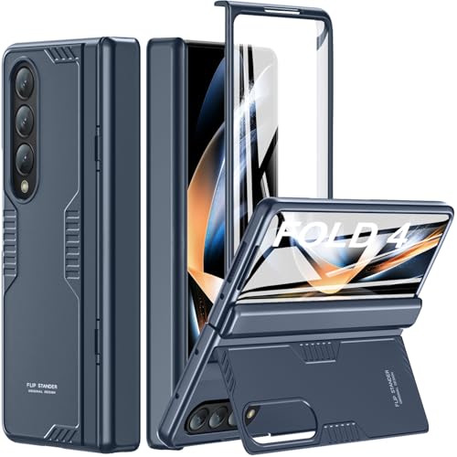 Kaiiecal Schutzhülle für Samsung Galaxy Z-Fold-4: [versteckter Ständer] [kabelloses Laden], Ganzkörper-Scharnierschutz, schlanke Hülle, Displayschutzfolie für Samsung Z Fold 4 5G 2022 (blau) von Kaiiecal