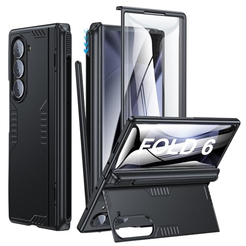 Kaiiecal Schutzhülle für Samsung Galaxy Z Fold-6: [Schlanke S-Pen-freundlich] [versteckter Ständer] [kabelloses Laden] Schlanke Scharnierhülle mit Displayschutzfolie – weiche Schutzhülle für Z Fold 6 von Kaiiecal